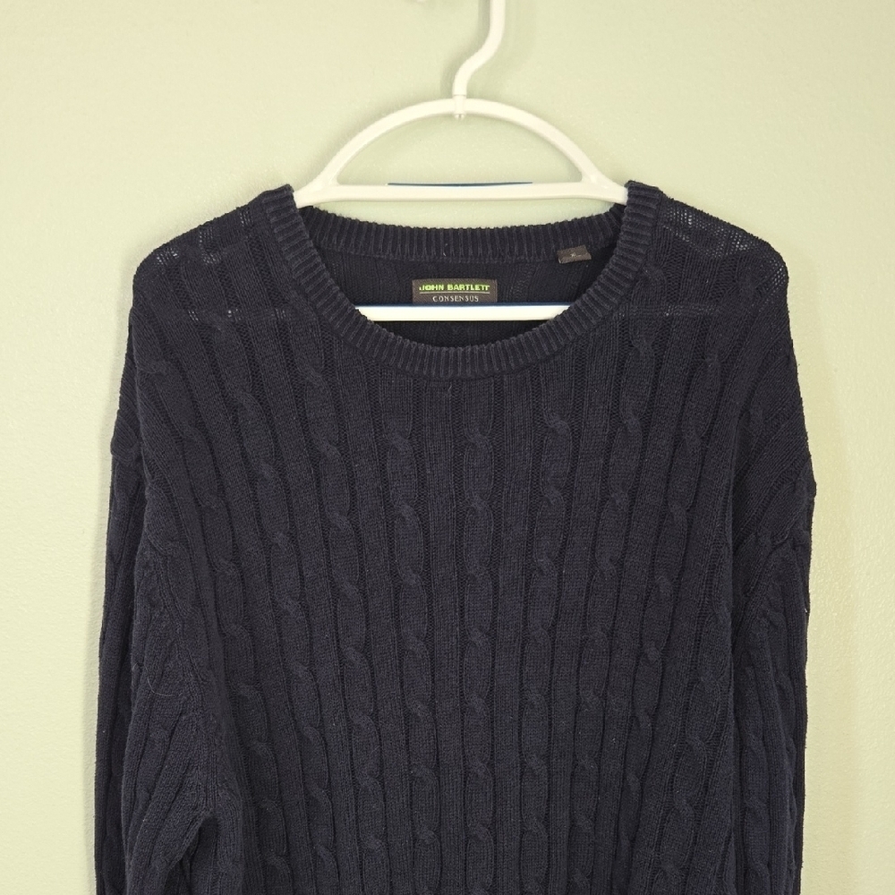 John Bartlett | Navy Cable Knit Crew Neck Sweater Size XL